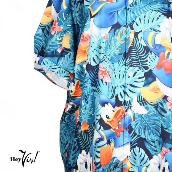 Donald Duck Hawaiian Shirt Mens Button Up Colorful Tropical Size Large - Hey Viv - Picture 4 of 6